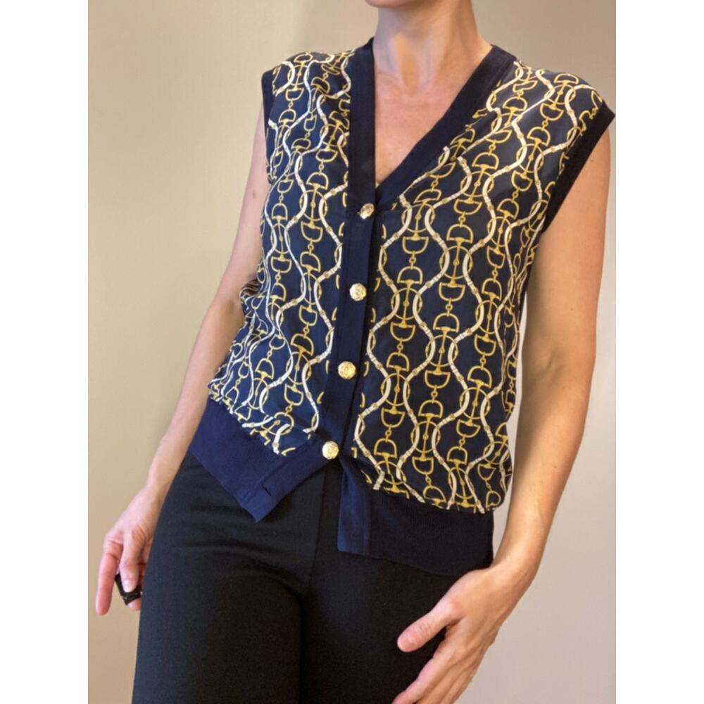 Gucci Vintage Silk & Knit Vest Horsebit Buckle Print 70s/ 80s Perfection ~ Sz M